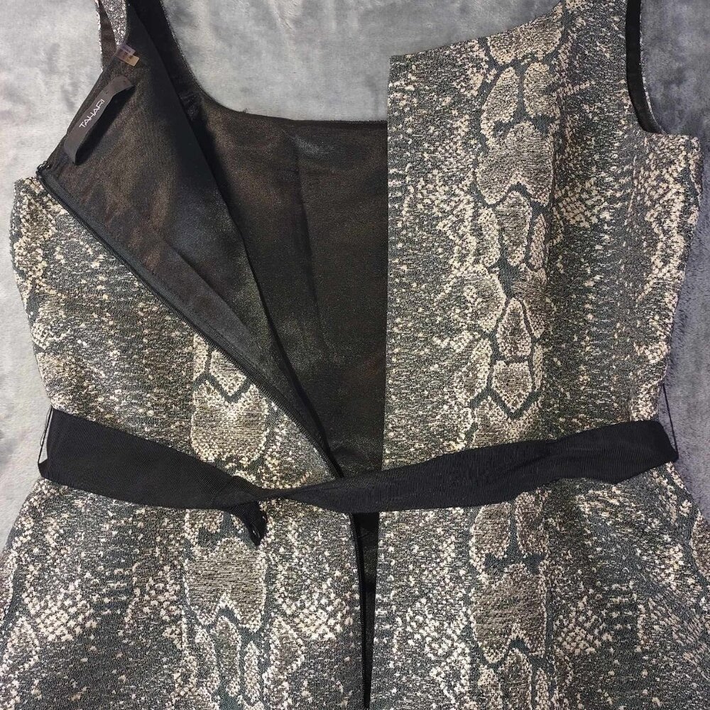 Tahari Women's 10 Black Baddie Snake Print Vintage Sheath‎ Belted Cocktail Dress - Picture 9 of 12